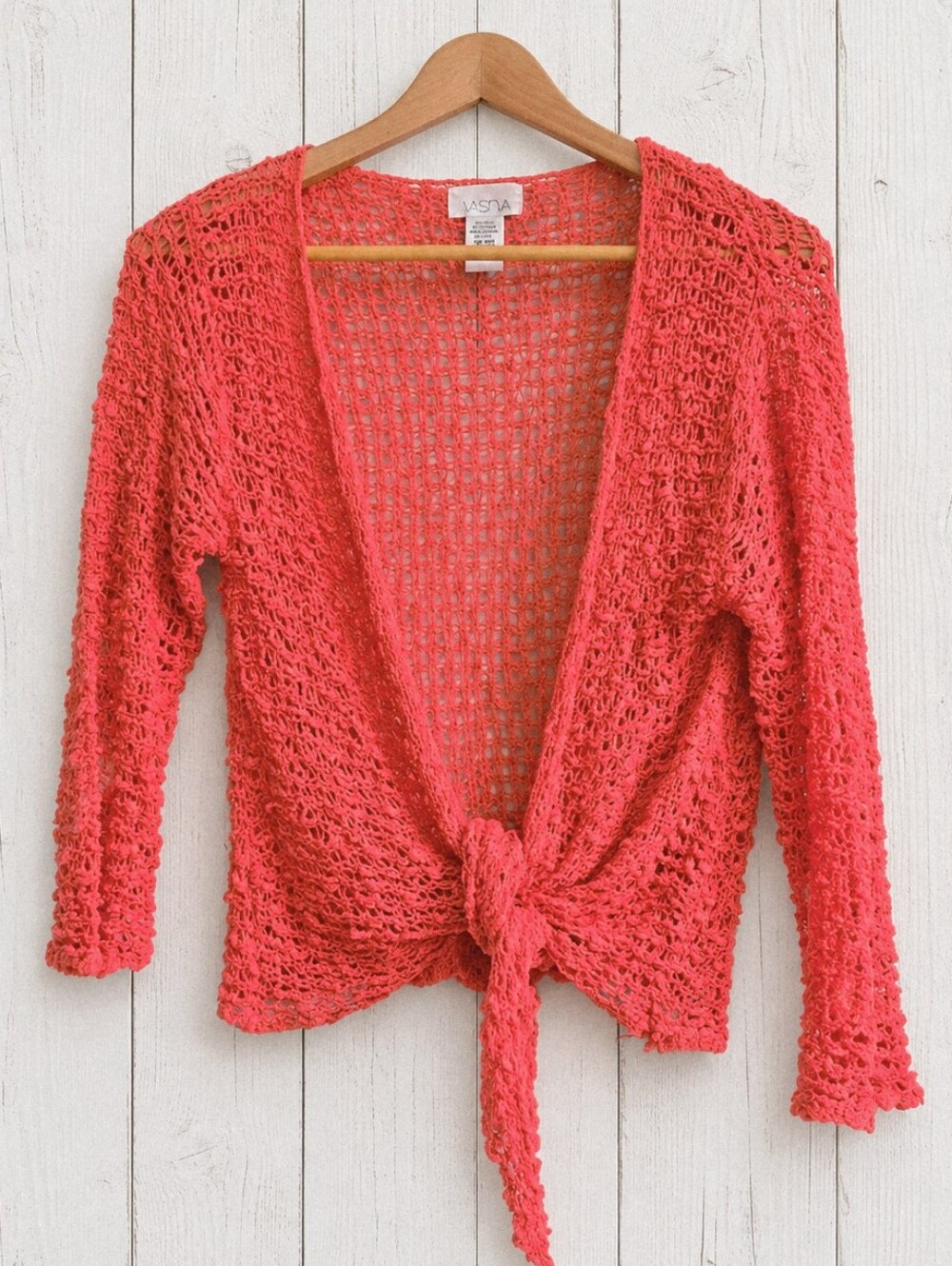 Vasna Coral Open-Knit Tie-Front Women's Sweater Duster Size OS